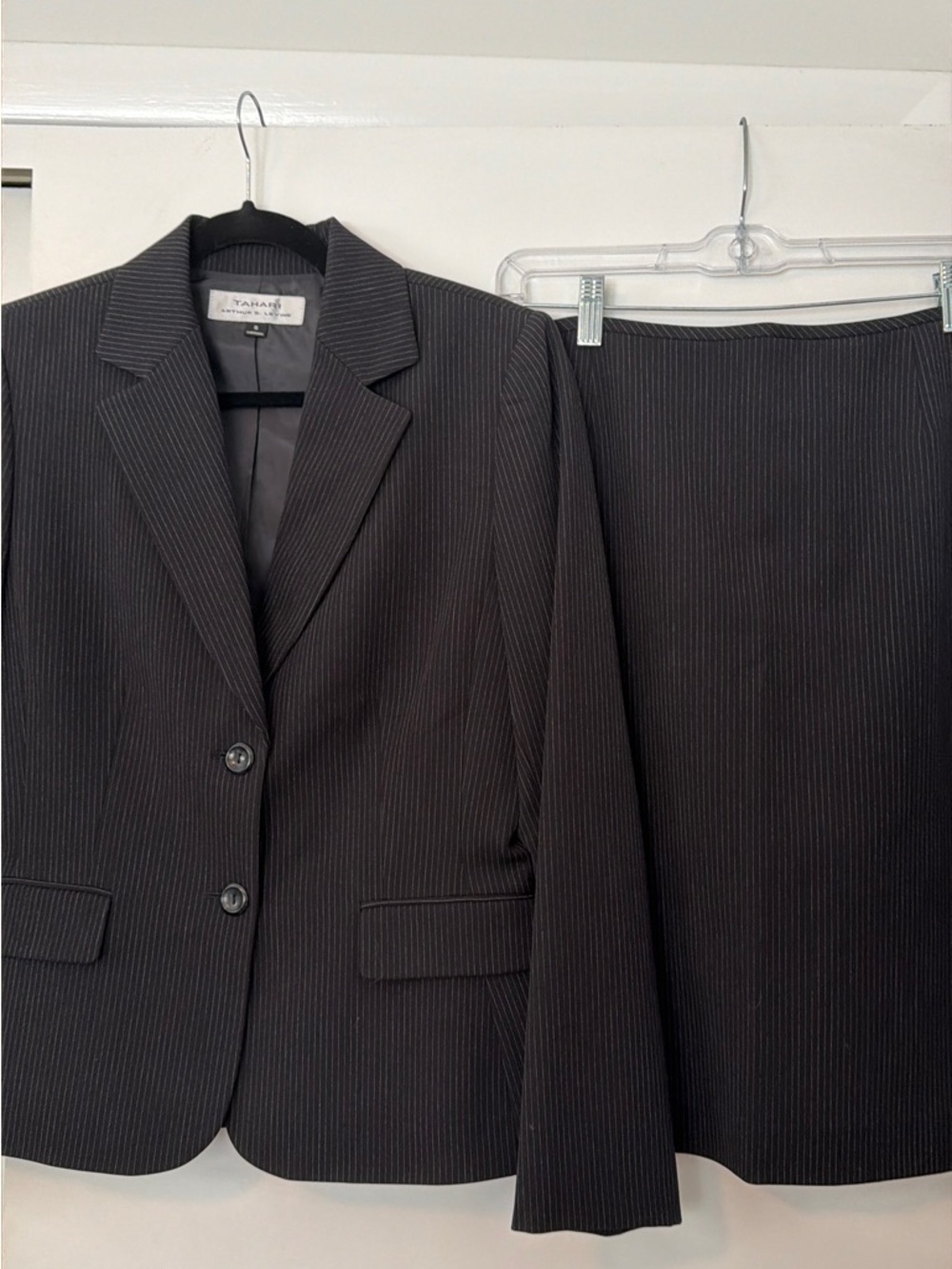 Tailored Black Pinstripe Blazer & Skirt Set - Tahari ASL